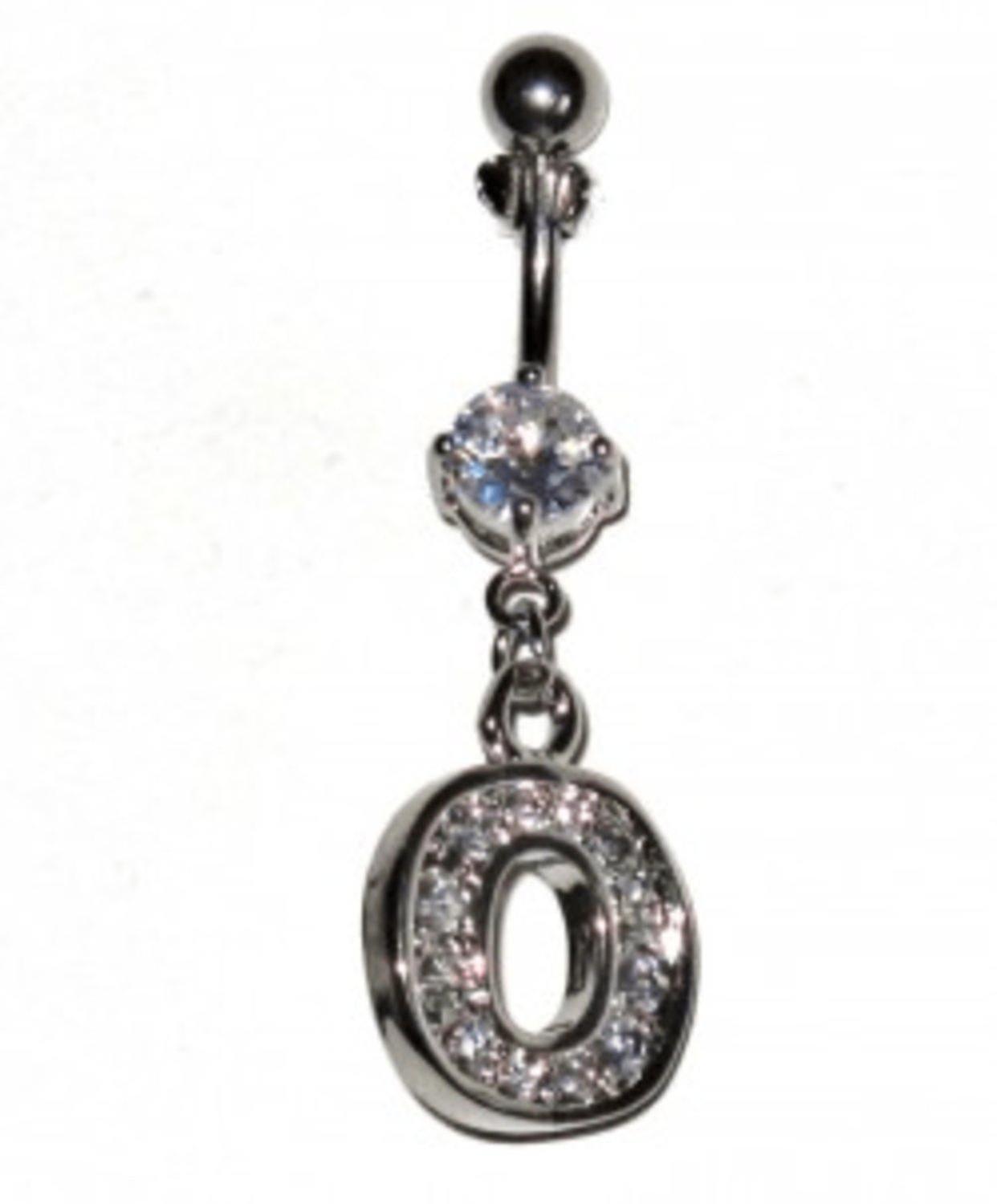 Navel Piercing With White Crystals - The Letter O
