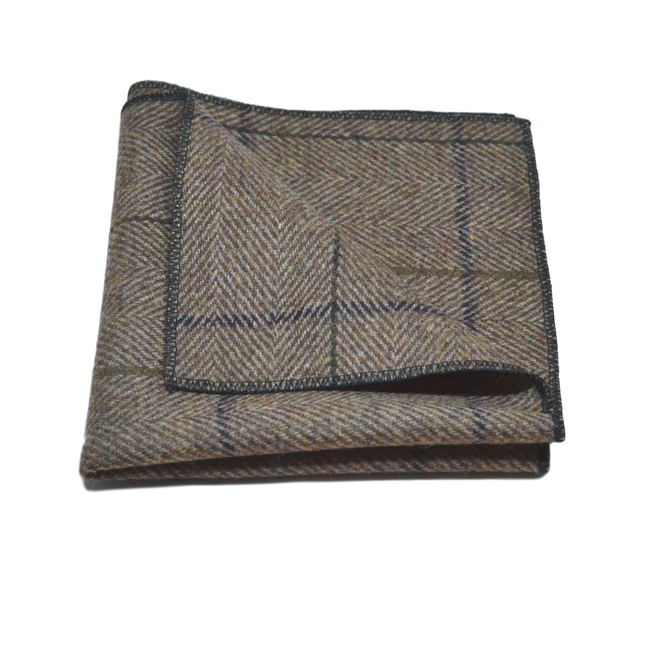 Peanut Brown Herringbone Check Bow Tie & Pocket Square Set