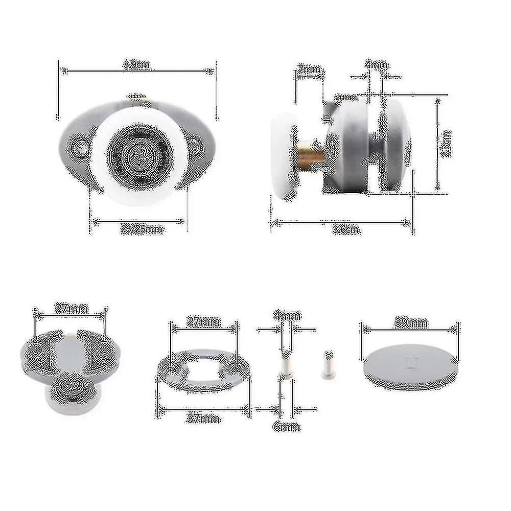 Rouleaux De Porte De Douche – Diamètre 25mm – Lot De 4 (2 Hauts + 2 Bas) – Argent – Uxcell