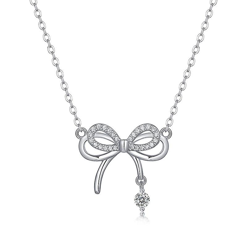 S925 Silver Pink Bow Necklace
