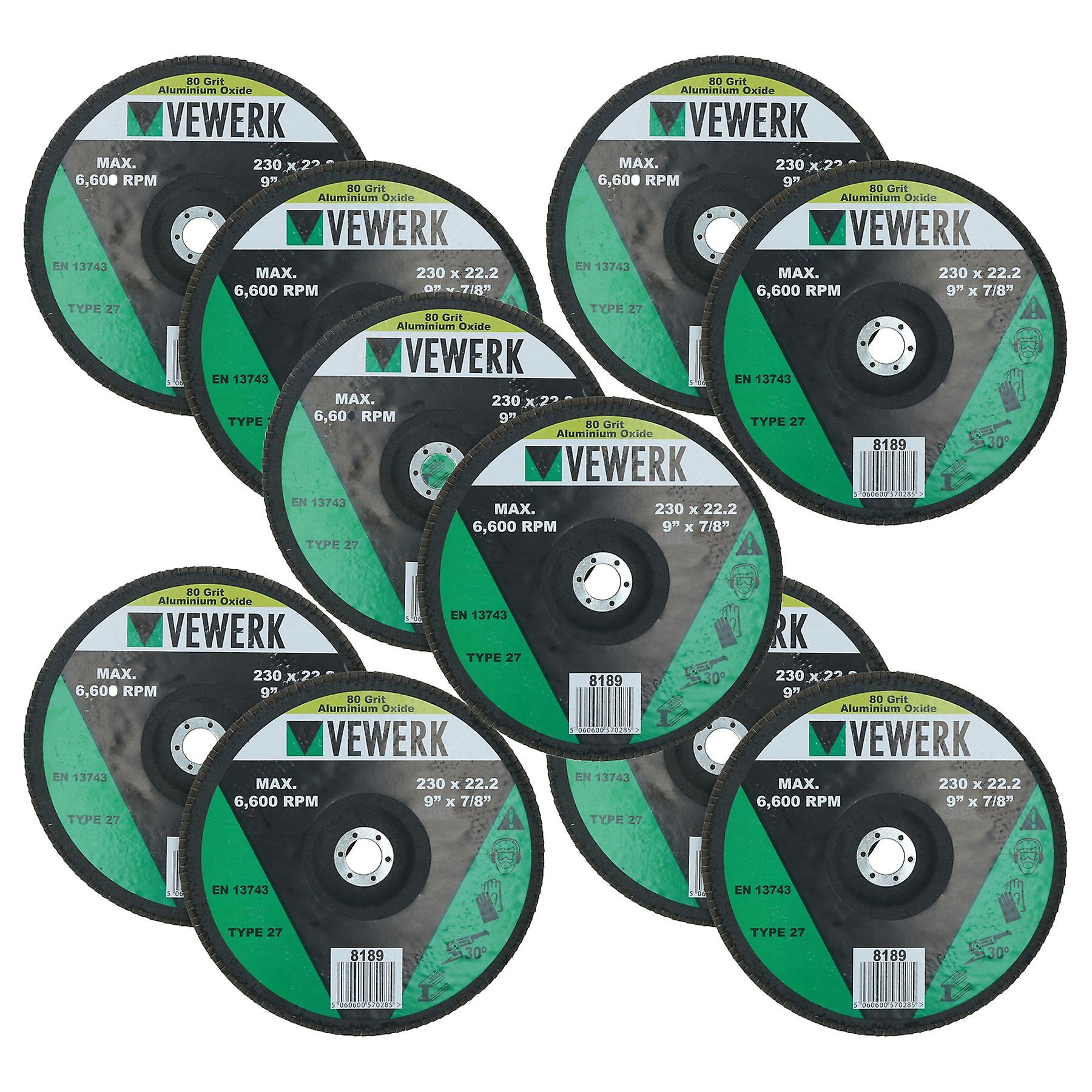 80 Grit Flap Discs Sanding Grinding Rust removing for 9" (230mm) Grinders 10 Pack