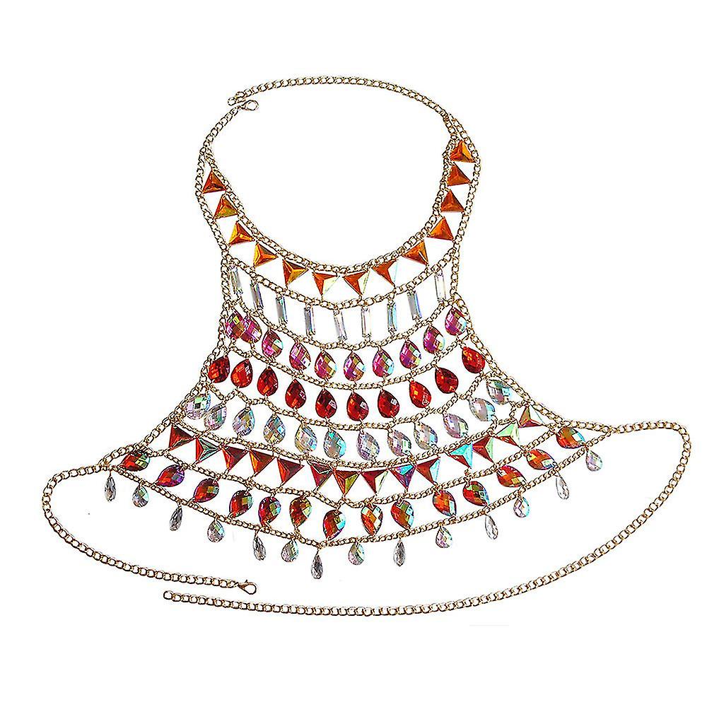 Body Chain Bra Gold Sexy Rhinestone Bikini Bra Halter Neck Backless Sequin Chain Bra Beach Body Accessories Jewelry Women And Girls (red)