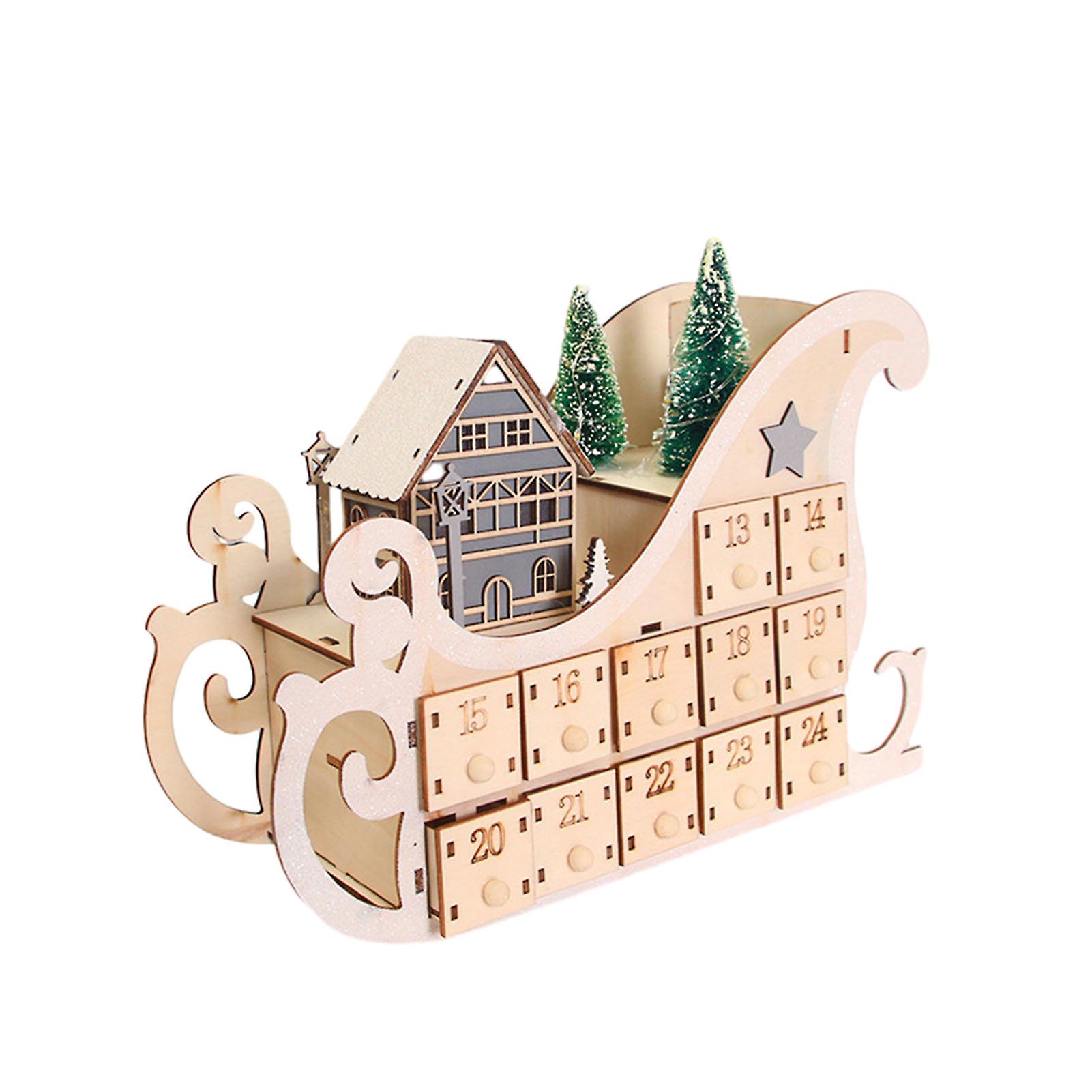 24 Day Sled Christmas Countdown Calendar with Tree Wear Resistant Craft Model for Living Room Home
