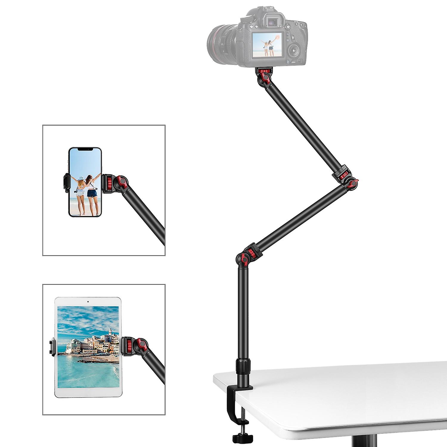 PULUZ PU3103B Desktop Live Streaming Stand 3-Section Flexible Extendable Arms C-Clamp Desk Mount Bra