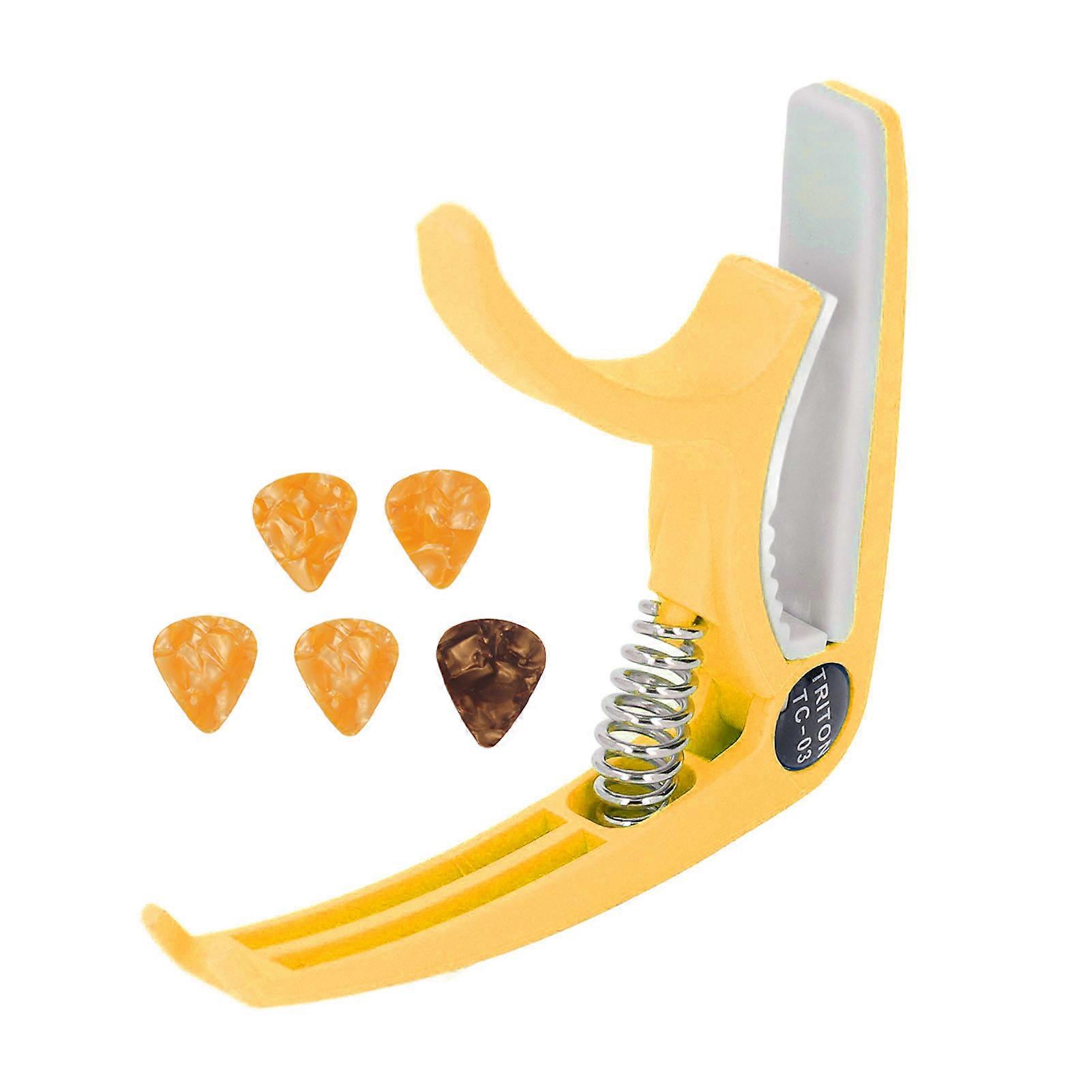 Elgitarr Capo ABS Quick Release Ukulele Gitarr Capo Set med 5PCS Gitarr Plockar för Mandolin Banjo Gul 