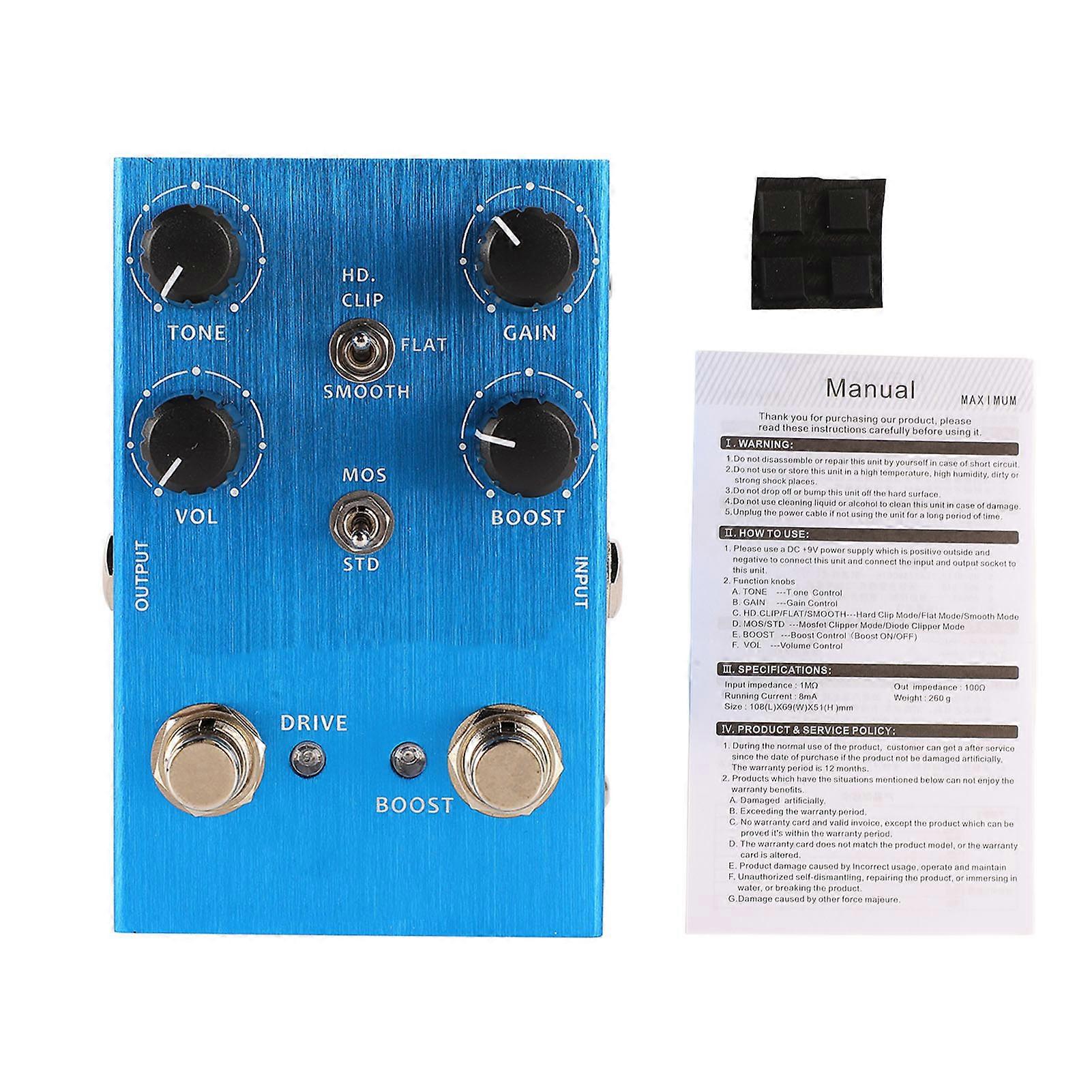 Guitar Effect Pedal Multifunctional Sound Volume Drive Tone Control Sound Amp Simulator Distortion Pedal Blue