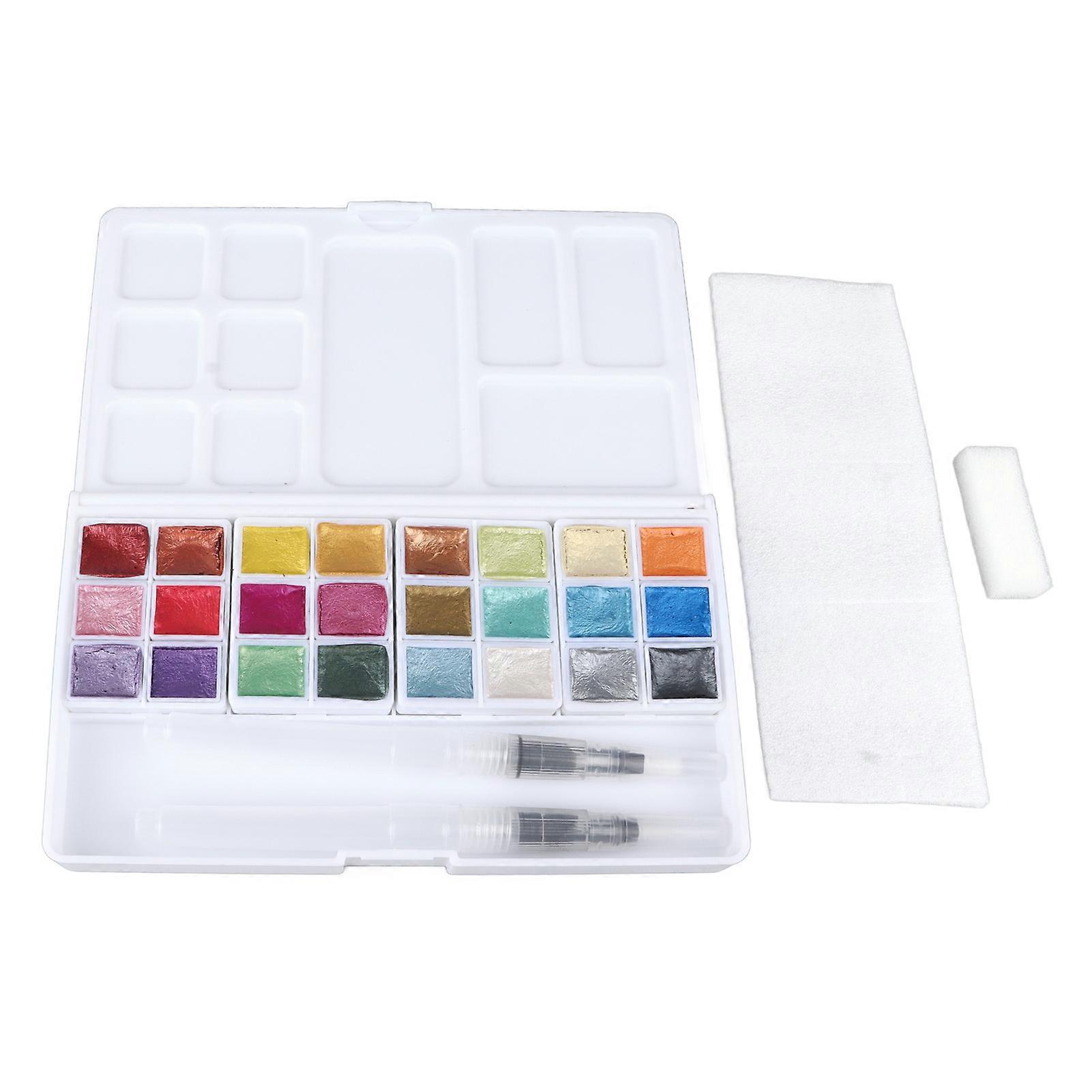 24 Colors Metallic Watercolor Paints Set Safe Easy Color Mixing Solid Watercolor Paint for Wall Paper Canvas