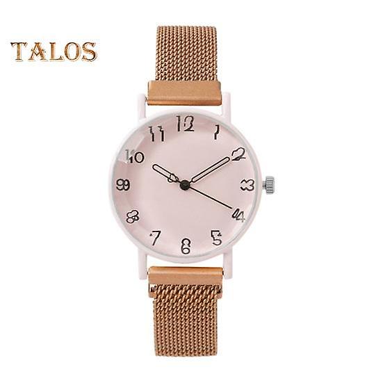 Lady Daily Watch Quartz Movement Round Dial Magnetic Connection Band Simple Style Alloy Time-checking High Accuracy Lady Wristwatch Dating