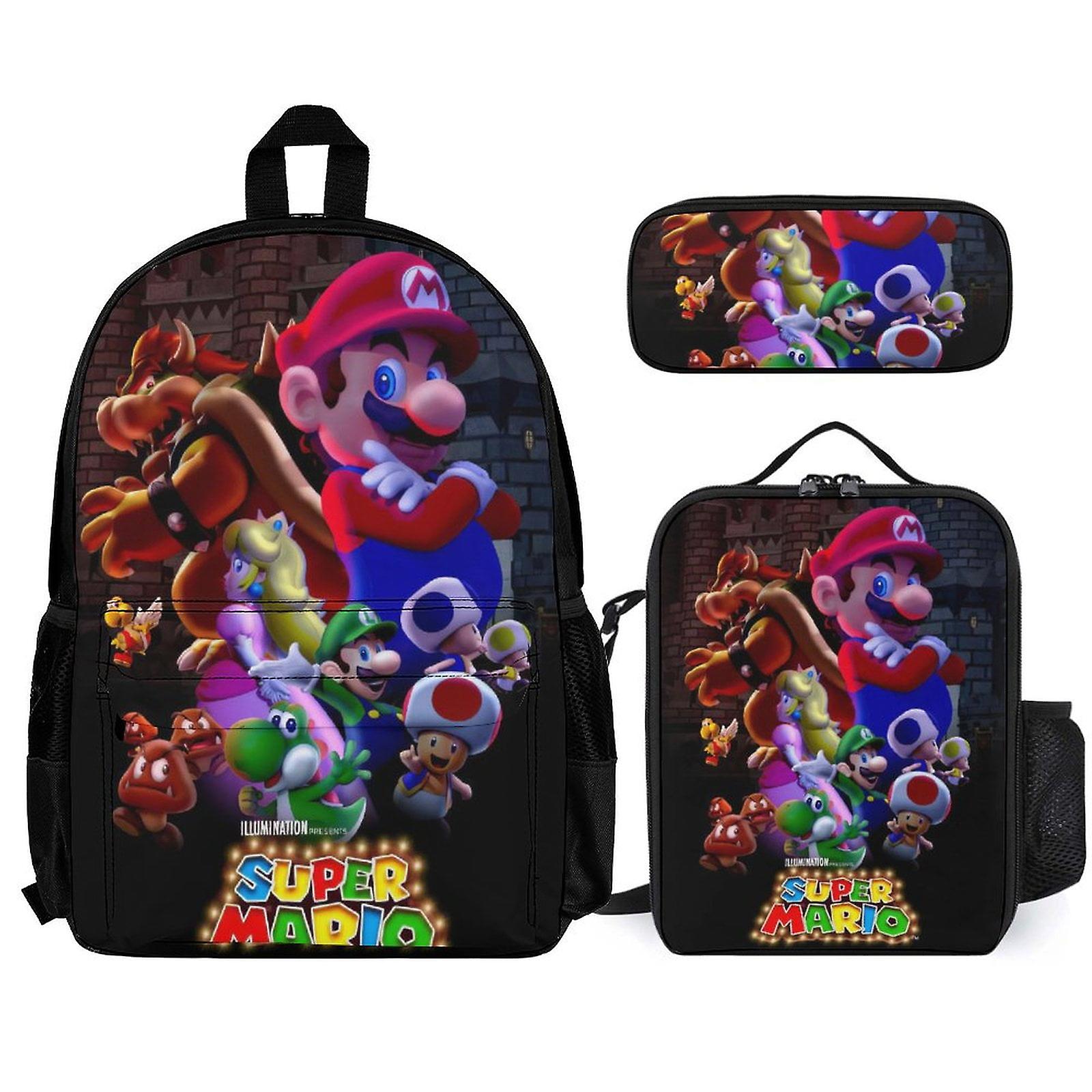 Super Mario Backpack Set, Backpack with Lunch Box And Pencil Case 3pcs Set