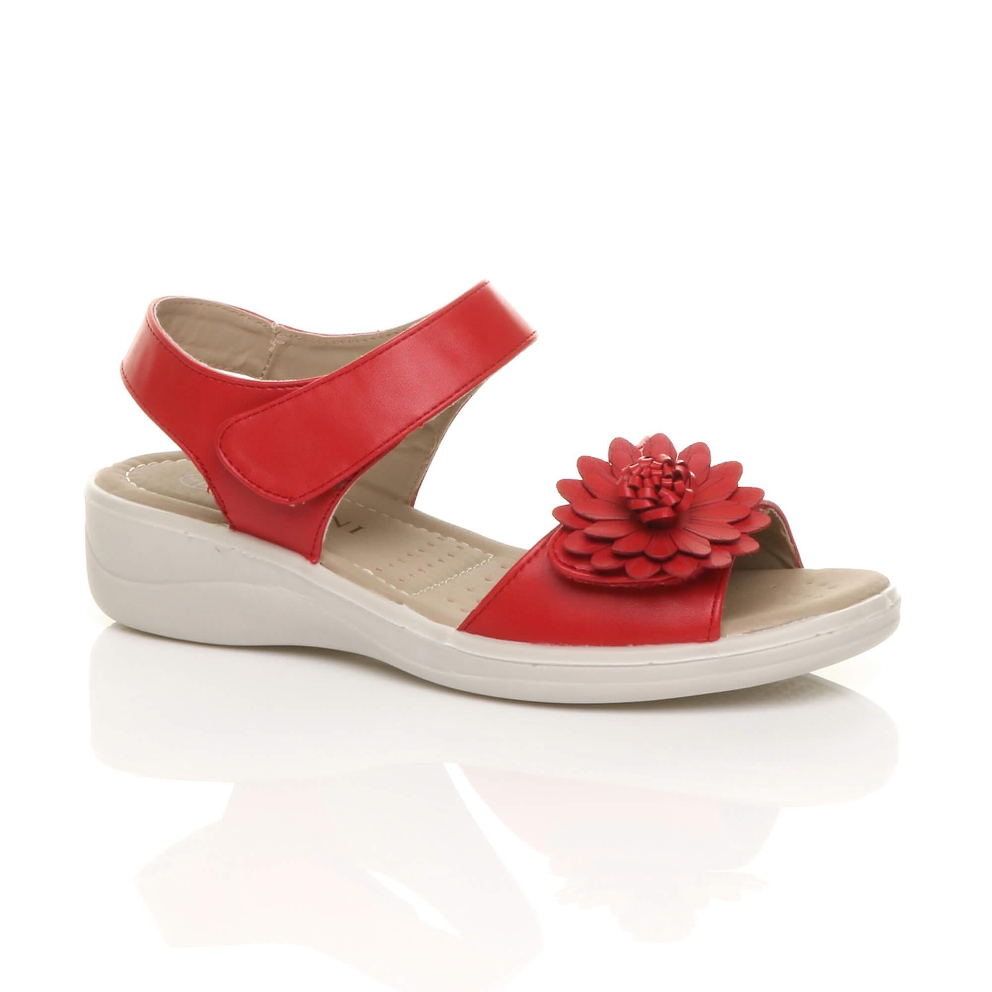 Ajvani womens low wedge heel hook & loop strap slingback flower comfort leather insole sandals shoes