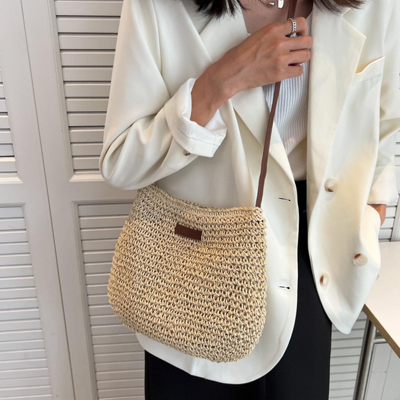 女性用ショルダーストローバッグ、女性用ビーチホリデー用サマーストロークロスボディバッグ、ジッパー付きスタイリッシュカジュアルクロシェバッグ