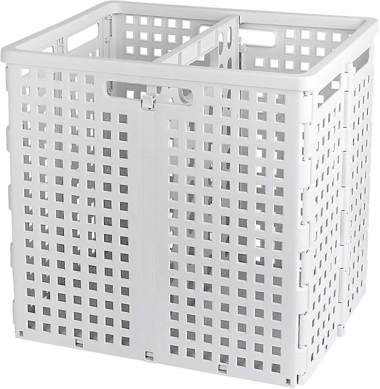 Foldable Laundry Hamper with Handles, with 2 Compartments, Stable and Stackable, for Clothes and Toy Storage, 50L, White