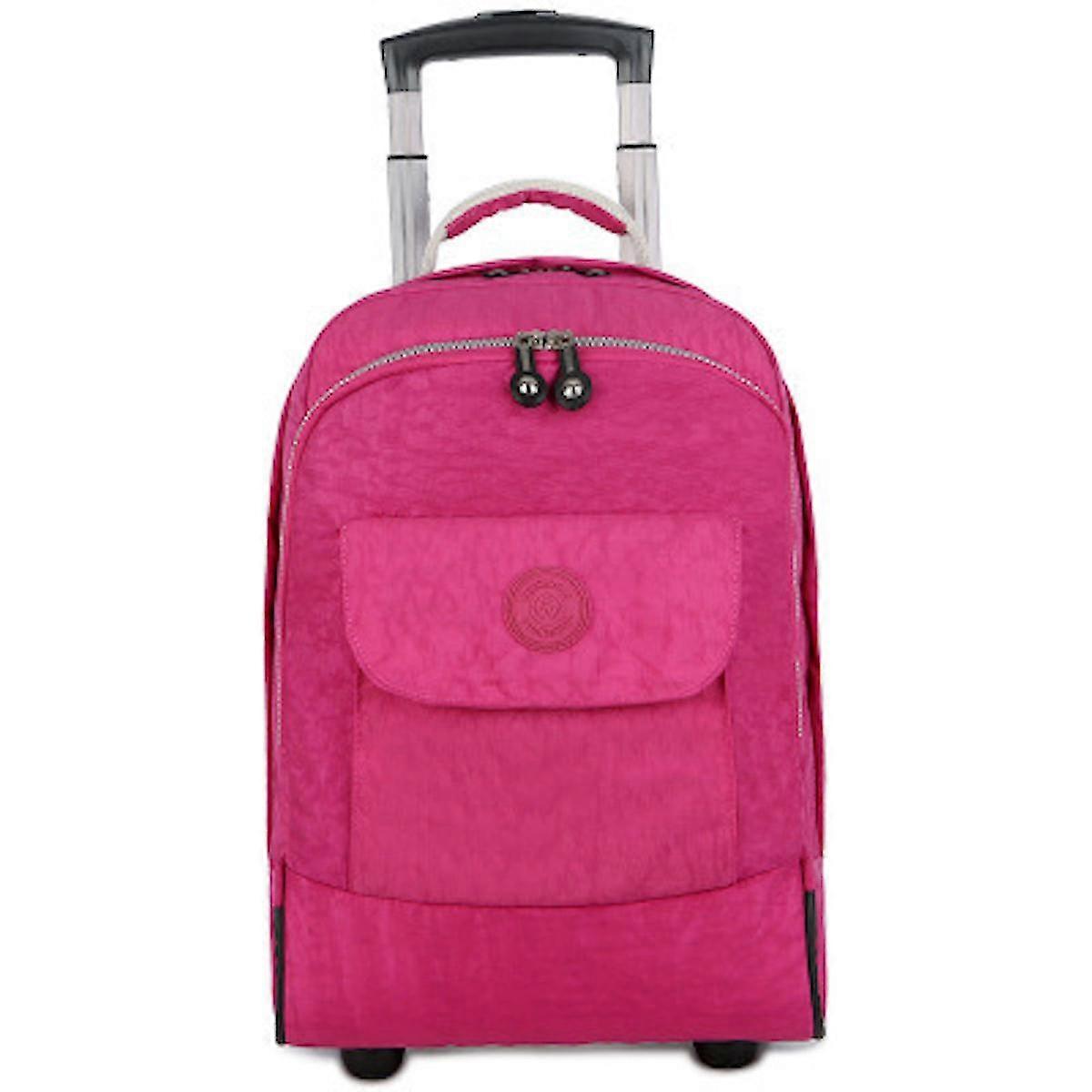Super Light Pink Rolling Backpack 17 Inch Wheeled Backpack Waterproof School Bag For Students