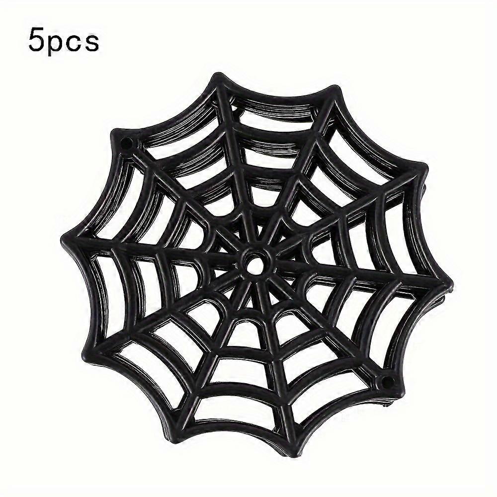 ハロウィーンのクモの巣コースター - 不気味なパーティーの装飾のための5pcsプラスチックブラッククモの巣のテーブルプロテクター、電気は必要ありません