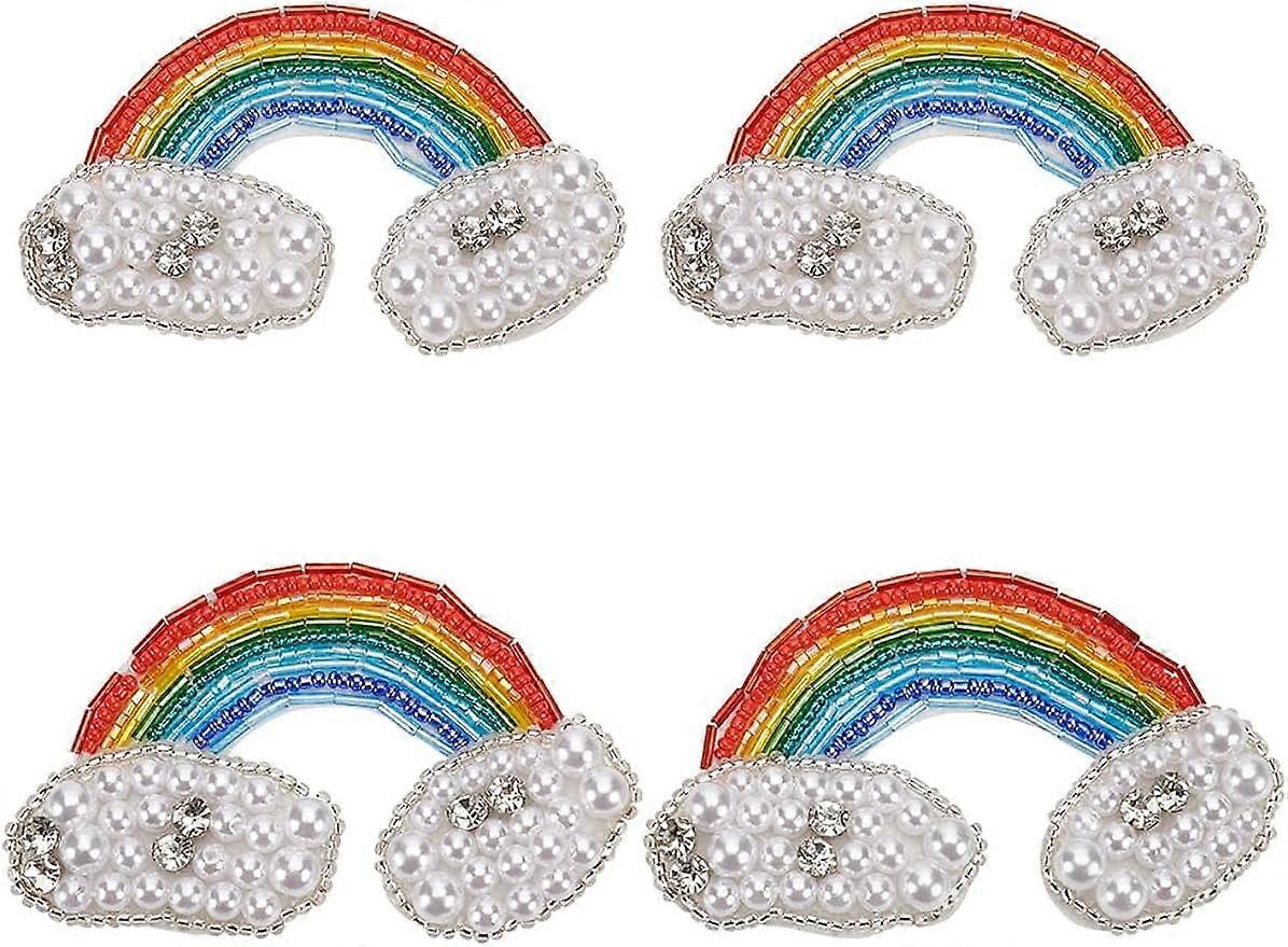 4pc Rainbow Cloud Appliques Clouds Iron On Patch Applique Embroidered Motif Fabric Decal