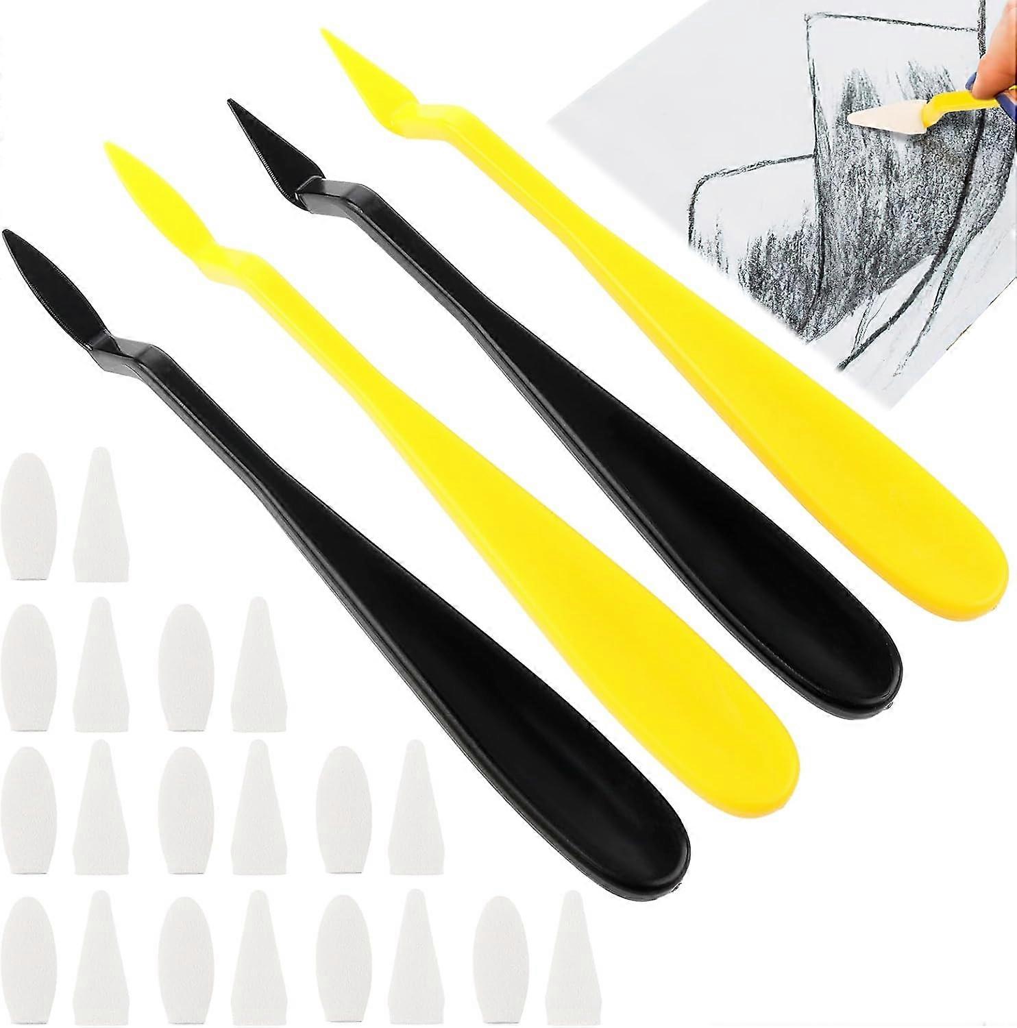 2 Sets 44 Pcs Sketch Drawing Tools, Blending Stumps for Drawing Sketch Wipe Scrapers with Rub Sponge for Students Artist Charcoal Painting Brush Art S