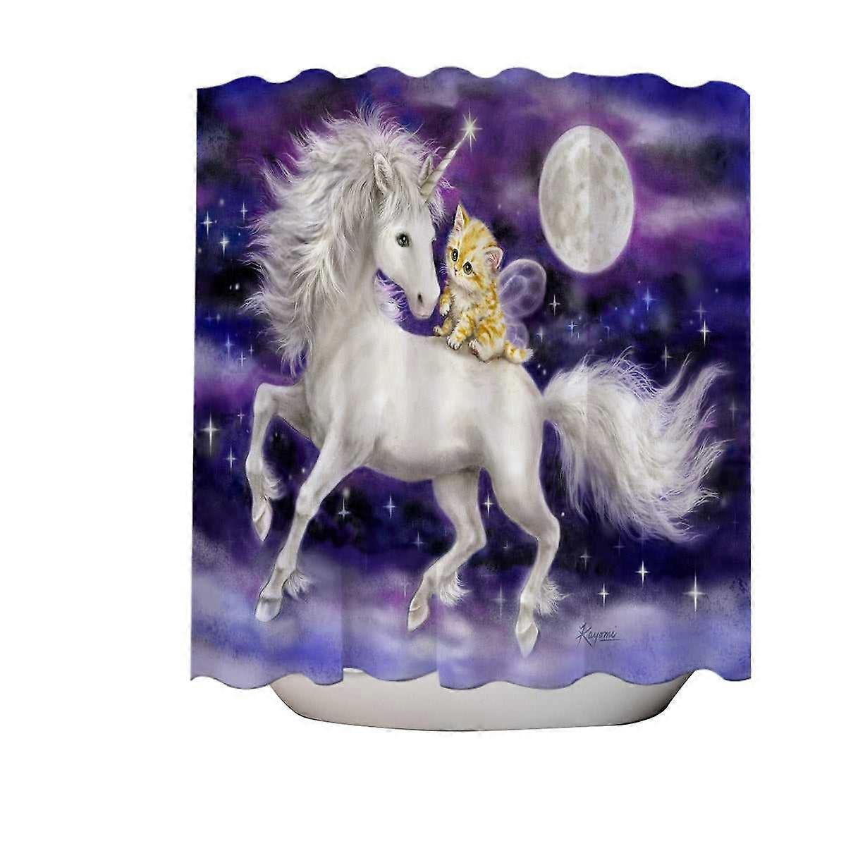Purple Space Unicorn and Ginger Kitten Shower Curtain