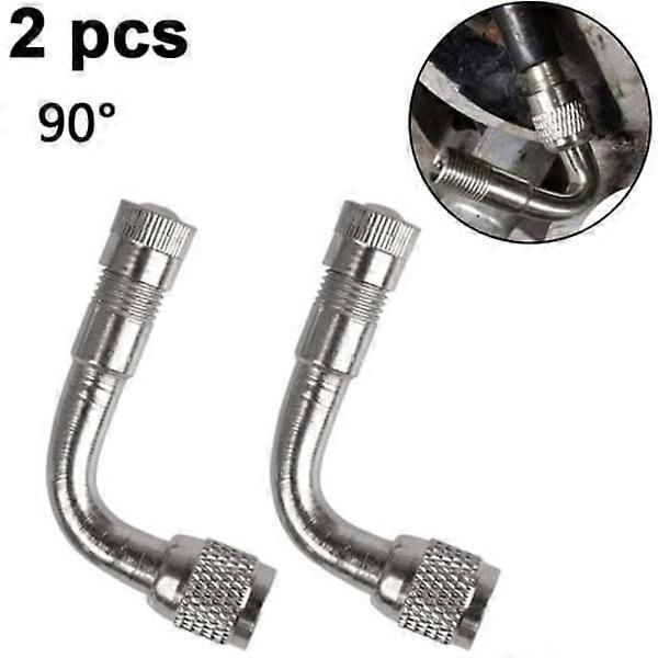 2-pack Universal Motorcycle Scooter Valve Extension Adapter Brass Angled Silver