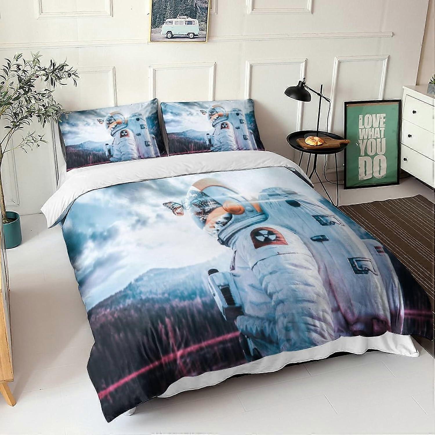 Fantasy Astronaut Duvet Cover Astronaut Bedding Set, Printed D Soft Microfiber with Pillowcase with Zipper Closure for Adults and Children's Room 135*