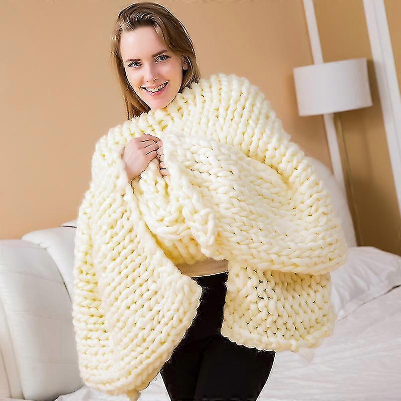 Ilwhe Nordic Style Blanket Wool Chunky Knit