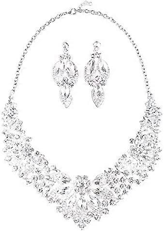 Collier et boucles d’oreilles en cristal de mariée de mariage ensemble Chunky Dangle Drop bijoux ensemble cadeau