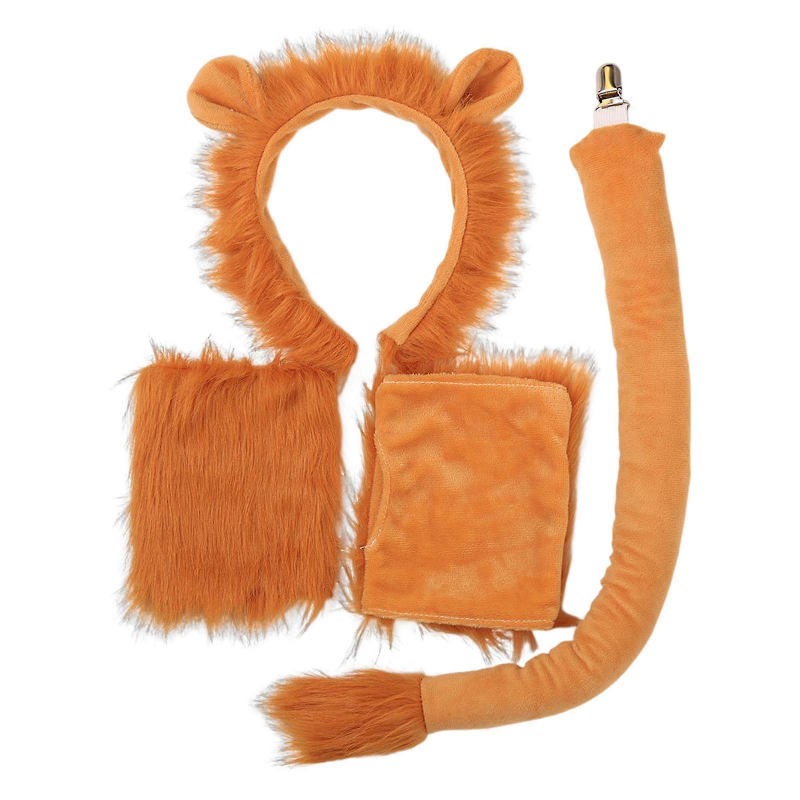 1/3/4Pcs Lion Costume Set for Youth Adult Halloween Cosplay Soft Plush Headband Tail Gloves Nose Kit Animal Theme Party Dress-Up Accessories