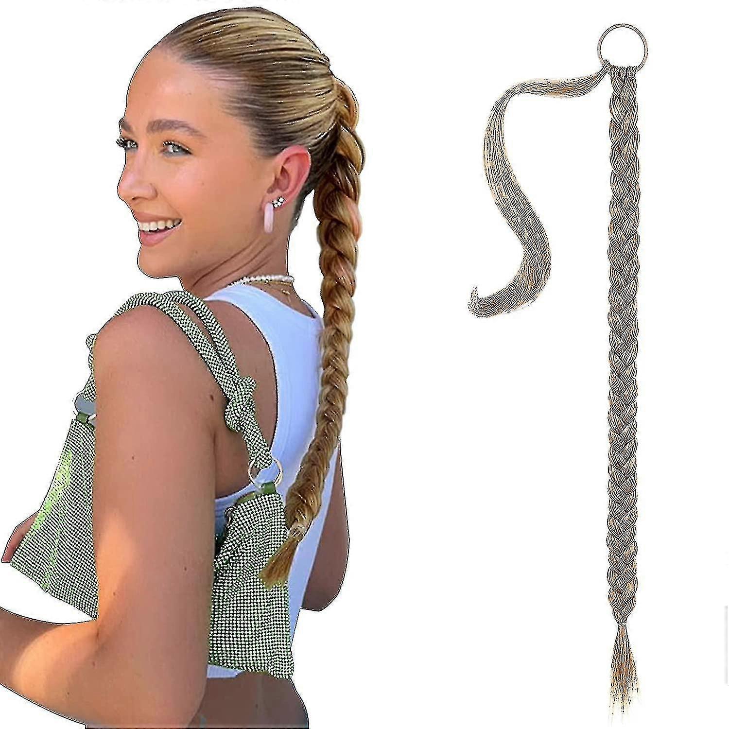 Diy Braided Ponytail Extension With Hair Tie Straight Wrap Braid Hair Natural Soft Synthetic Hairpiece 80cm
