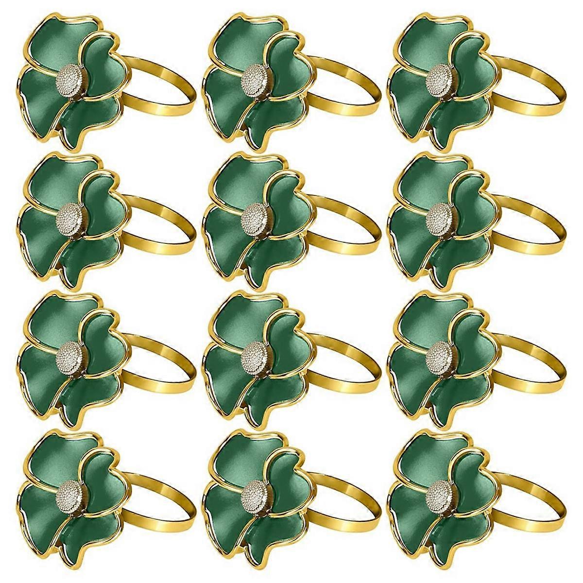 Flower Napkin Rings - Non-Rust, Elegant Napkin Holders for Paper Napkins and Table Cloths for Dinner, Green Set of 12