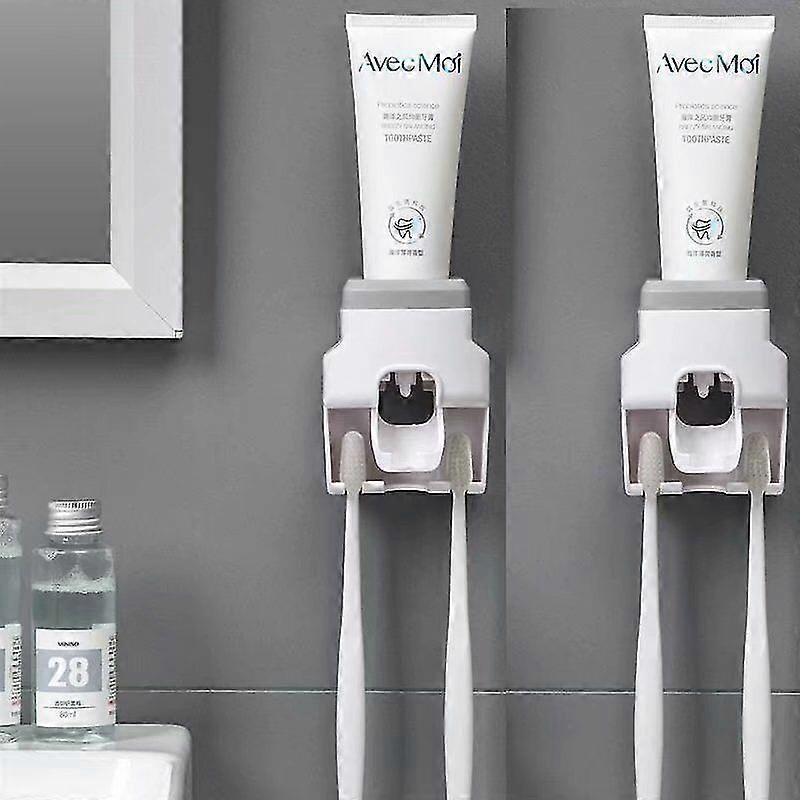 2 Pcs Wall Mount Toothpaste Dispenser Toothbrush Holder Set, Wall Holder (gray)