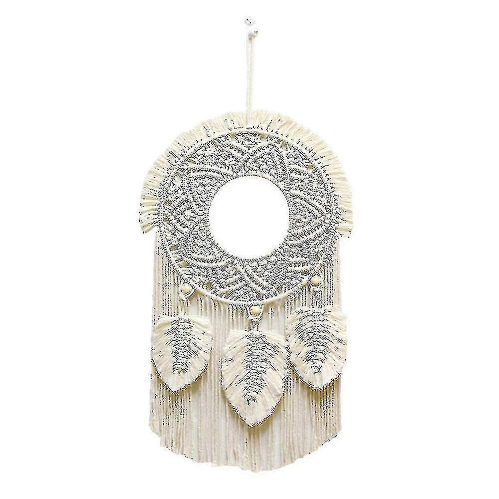 Macrame Feather Wall Hanging Boho Woven Tapestry - Beige