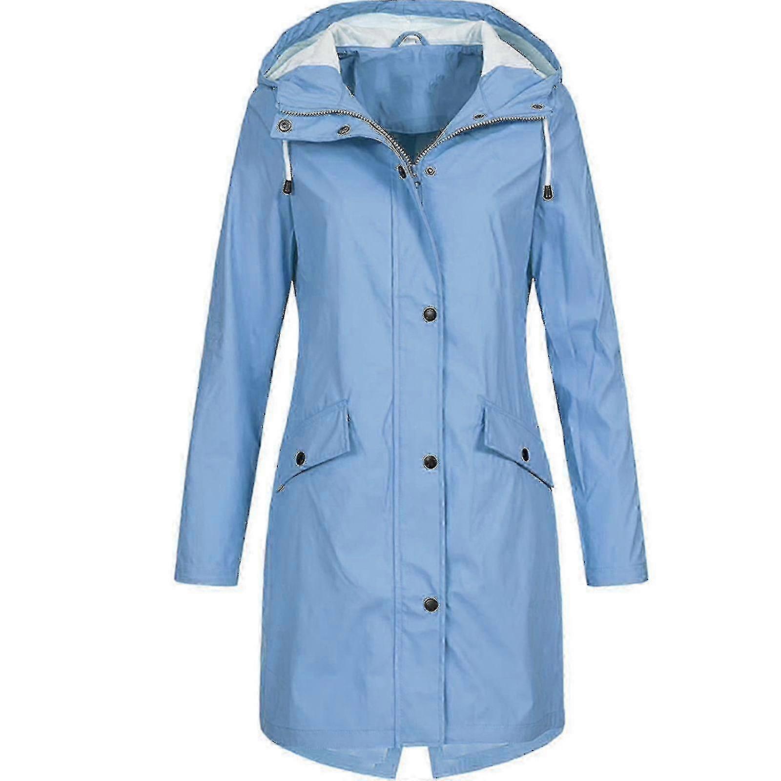 Women Solid Rain Jacket Outdoor Plus Size Waterproof Hooded Raincoat Windproof