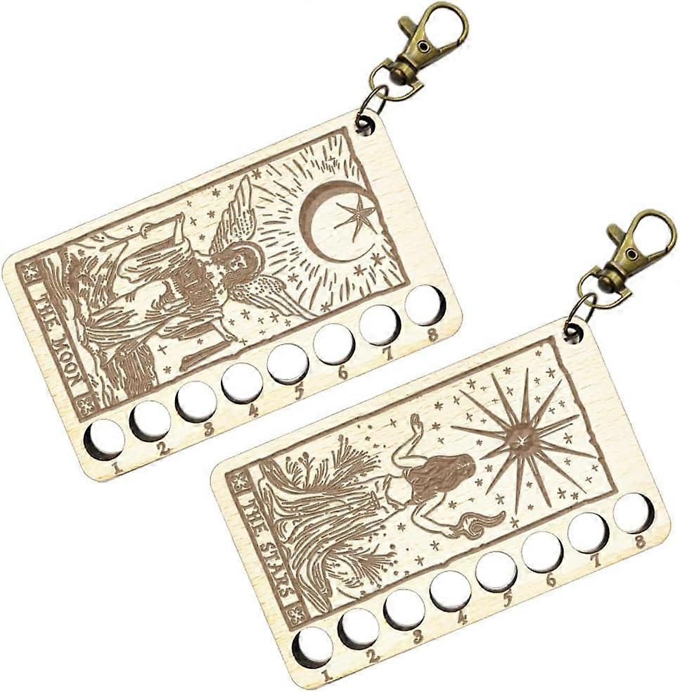 2 Pcs Needlework Project Card 2 Styles Moons Star Tarot Thread Winding Plate Board with Clasp 8 Positions Wood Needlework Thread Holder for DIY Sewing
