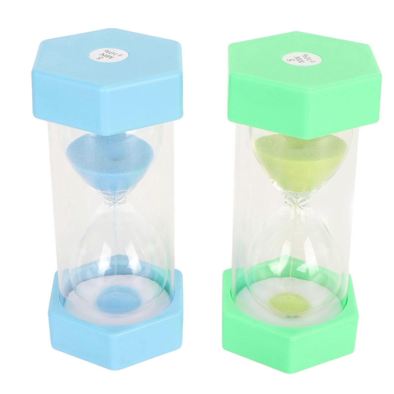 2pcs 5 Minute Sand Timer Preventing Falls Hex Top Cover Hourglass Timer for Kids Games Classroom Kitchen Decoration