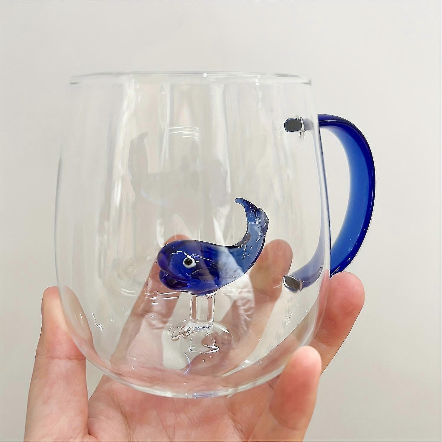 1 st, 3D djur inuti glaskopp, söt tecknad kaffejuicekopp med handtag, transparent enkelvägg dricksglaskopp, julfest födelsedagspresenter