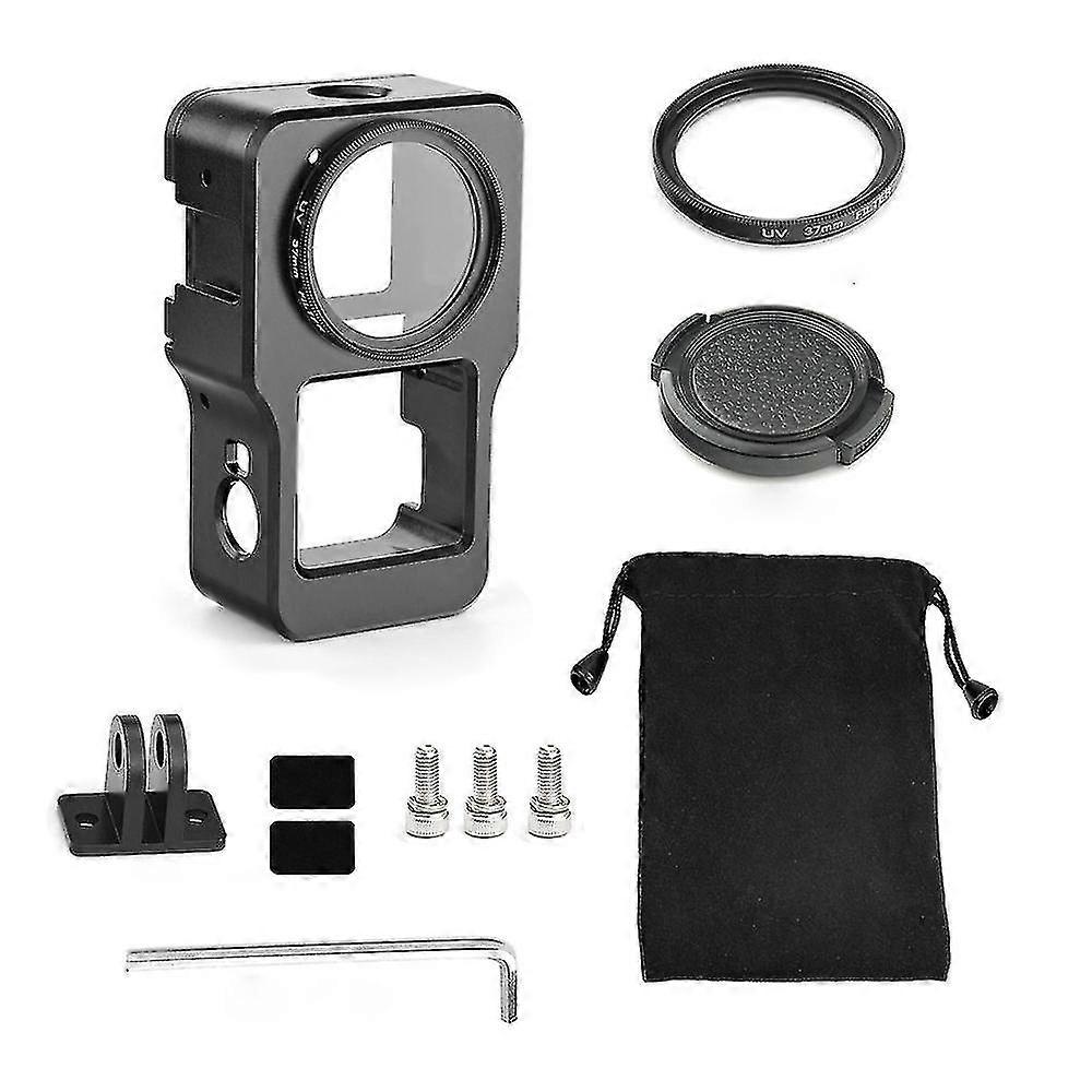 Metal Case Compatible With Action 2 Protective Cage Cover+adapter+uv Filter+lens Cap Camera Accessory Black
