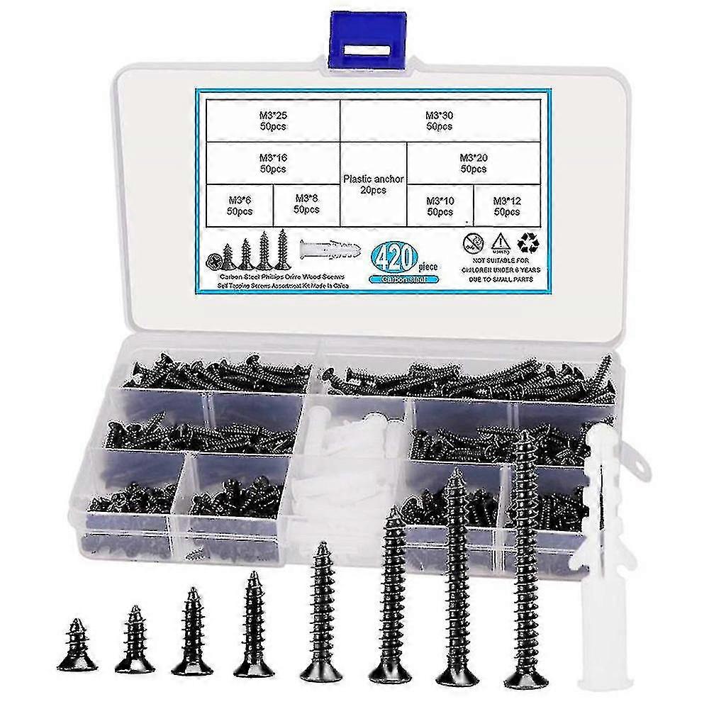 420 M3 Phillips Countersunk Head Tapping Screws,including 20 Anchors