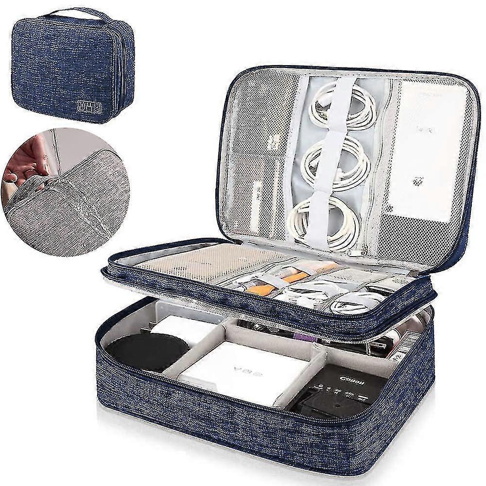 Cable Organizer Bag, Three-layer Electronic Accessories Organizer Bag Cyan