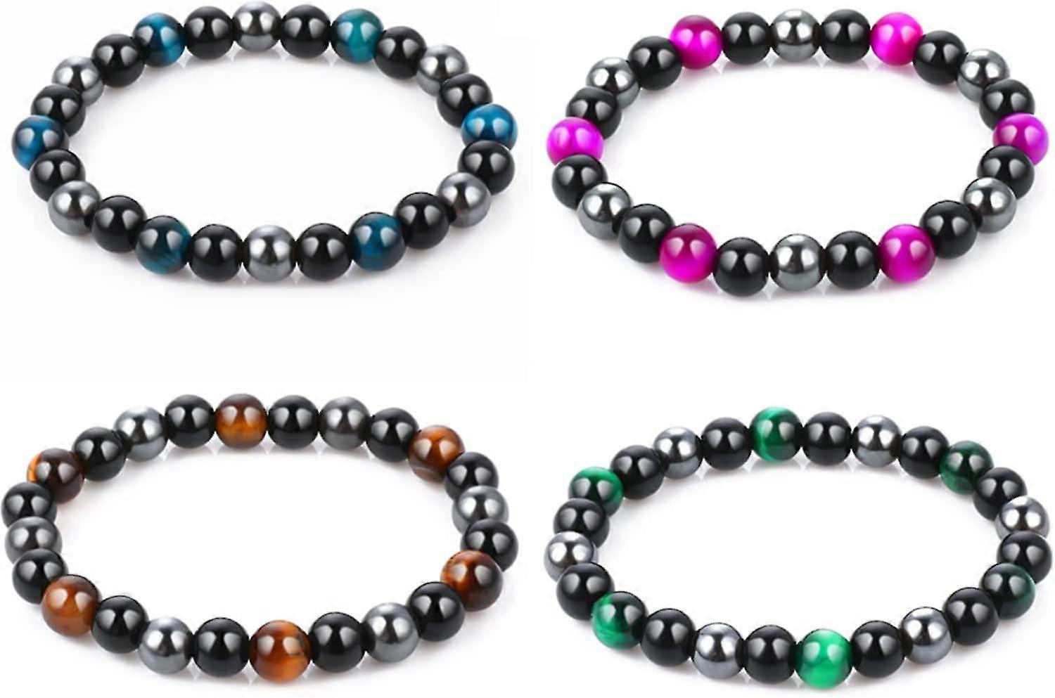 4 Pieces Triple Protection Bracelet Tiger Eye Beads Bracelet Lava Stone Essential Oil Diffuser Bracelets