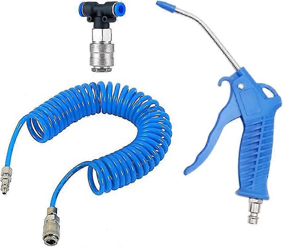 Air Blow Gun, Heavy Duty Air Duster Blow Gun With 5 Metre Recoil Hose,t-shaped Quick Connector, 360 Degree Rotating Blow Dust Gun, Air Compressor Quic