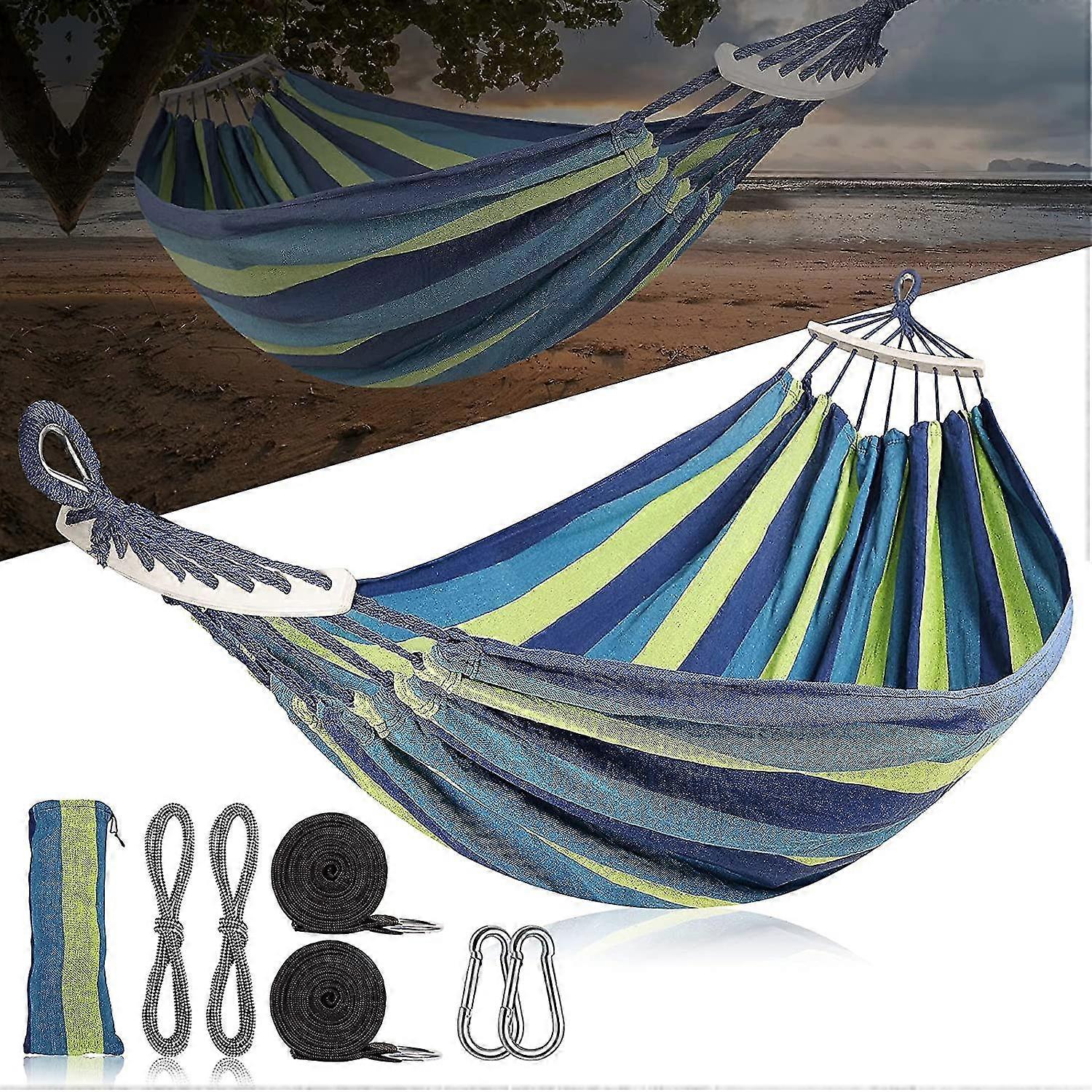 Outdoor Canvas Hammock With  Bars, (280*150cm) Portable Hammock