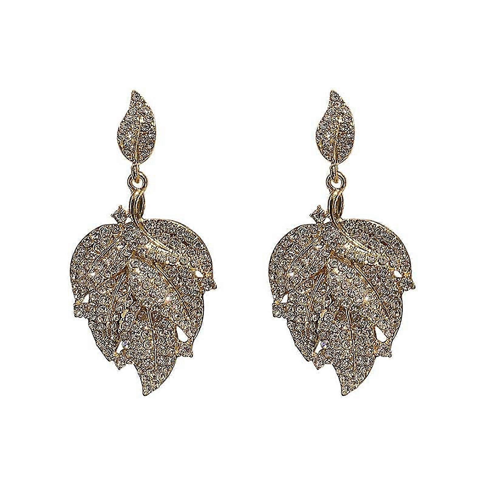 Diamond Leaf Earrings Sparkling Leaf Earrings Exaggerated Design Earrings