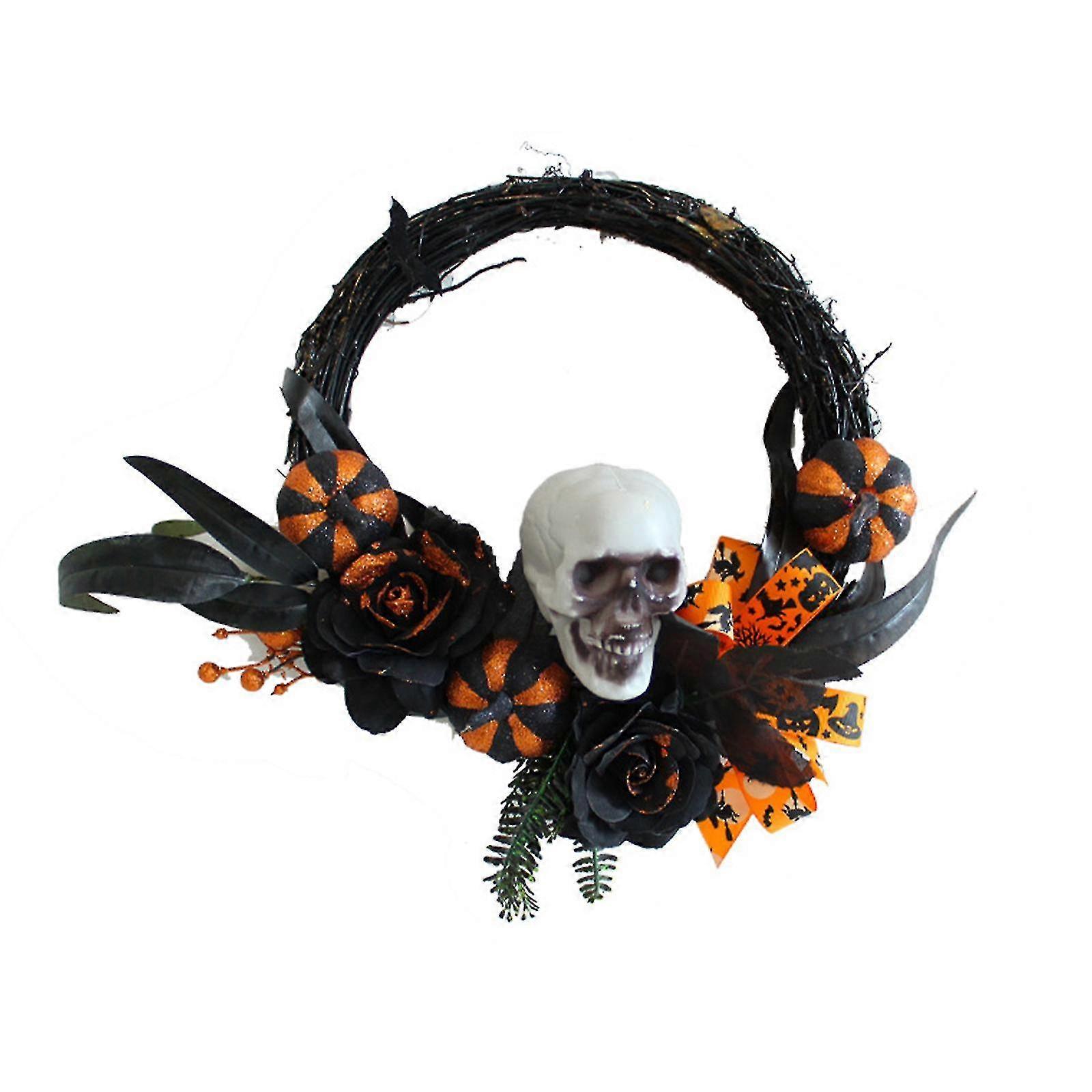 إكليل هالوين مزيف مع جمجمة ، إكليل للباب الأمامي ، نافذة ، جدار ، ديكور هالوين 15.7 بوصة