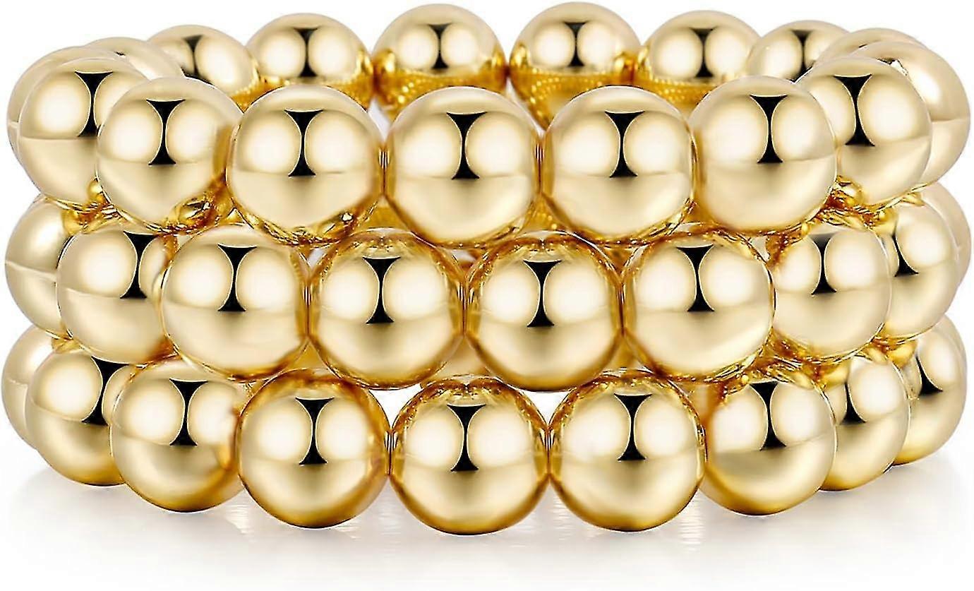 Gold Bangles Bracelet For Women Chunky Curved Stacking Plated Bead Ball Stretchable Bracelets