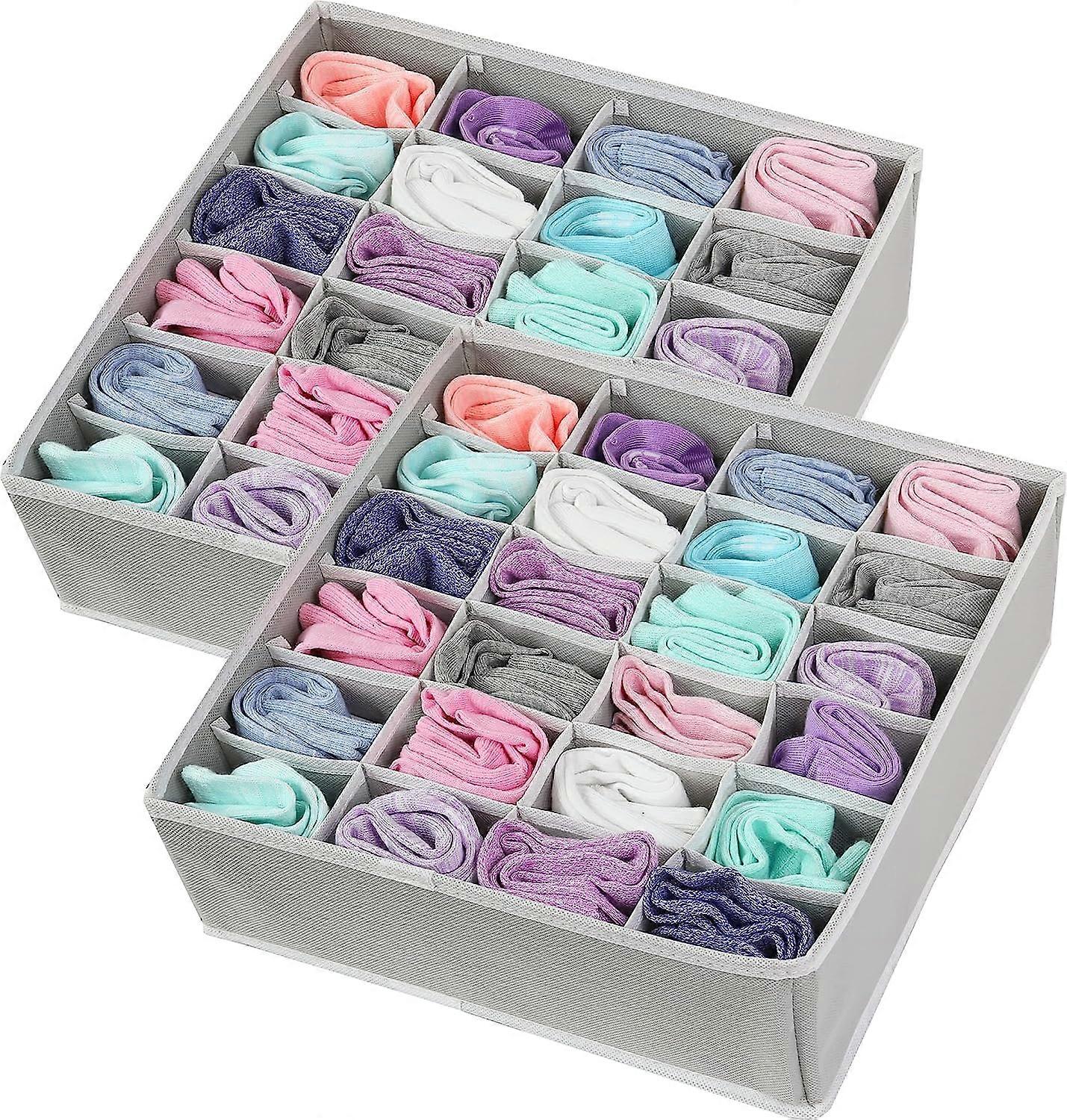 2er-Pack - SimpleHouseware Schrank Socken Organizer, 24 Zellen Schubladen-Trennwand, Grau