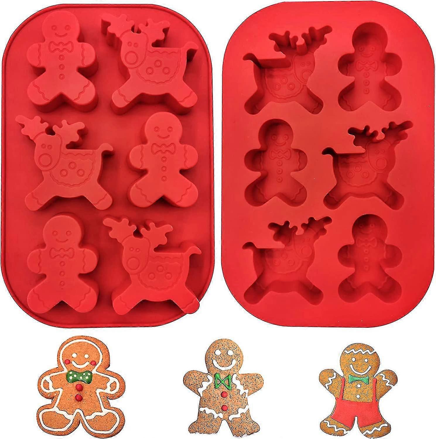 2pcs Deer Gingerbread Silicone Molds, Christmas Baking Chocolate Candy Cookie Cake