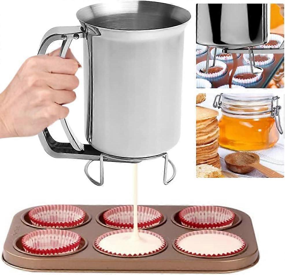 Batter Separator 900ML Stainless Steel Pancake Batter Dispenser Baking Tool (Silver)