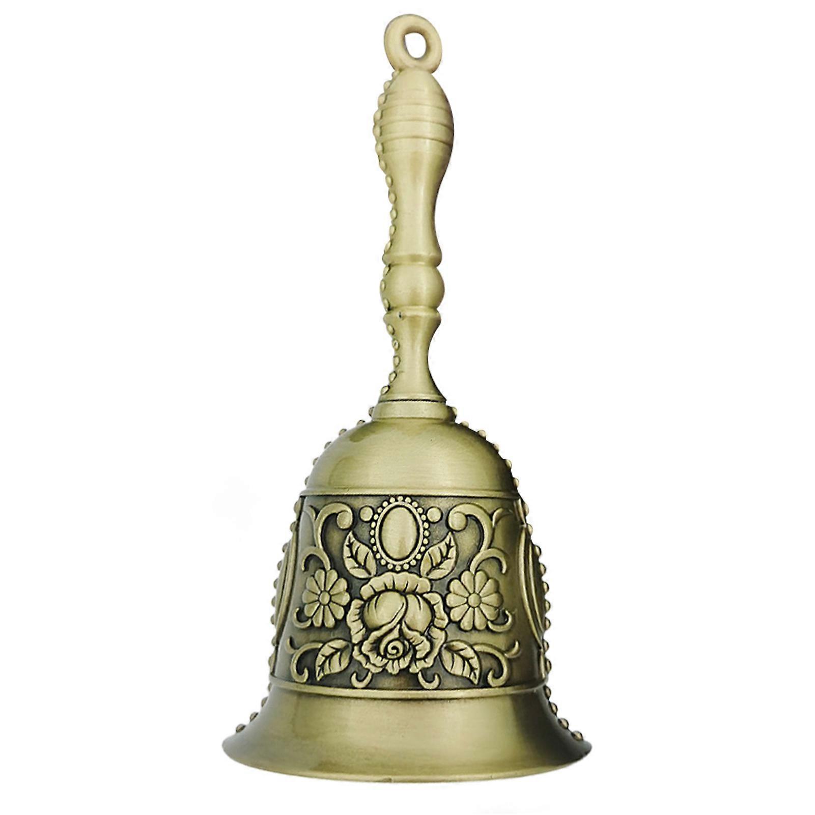 Copper Alloy Hand Bell Retro Carving Handbell with Non-Slip Handle Multifunctional Handbell for Classroom Wedding Seniors Bedside