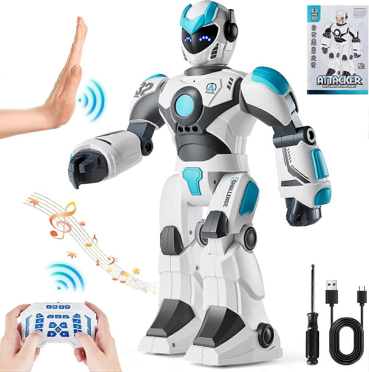 RC Roboter Spielzeug für Kinder, 2,4 GHz Gestenerkennung Programmierbare Fernbedienung Smart Roboter mit Sprachsteuerung, Interaktiver singender Tanzroboter für Alter 6 Jahre