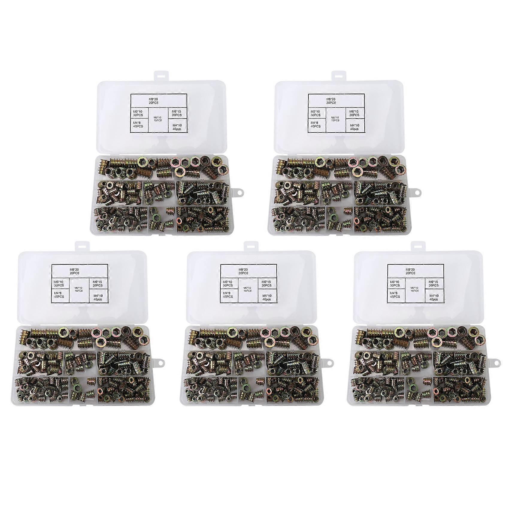 Threaded Inserts Nuts, Wood Insert Assortment Tool Kit, M4/M5/M6/M8 Furniture Screw Inserts Bolt Fa