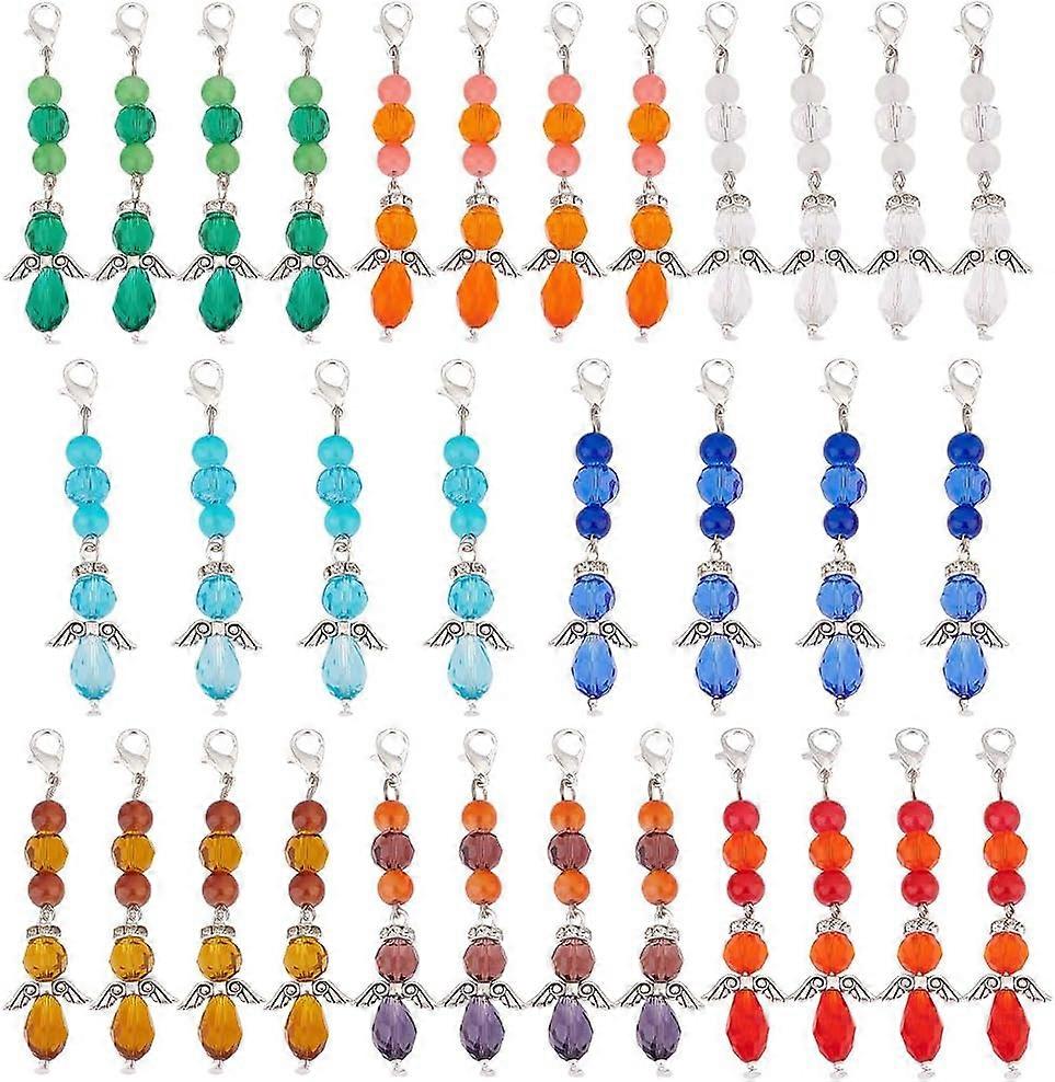 32 件串珠天使针迹标记 8 色锁针标记合金天使之翼玻璃透明珠针夹用于针织编织缝纫跟踪器